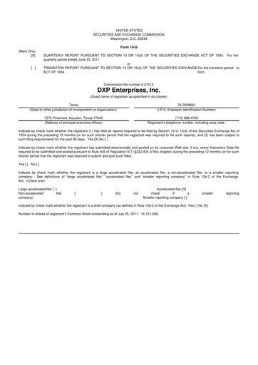 Thumbnail DXP Enterprises 10-Q Quarterly Report FY2011 