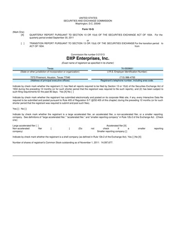 Thumbnail DXP Enterprises 10-Q Quarterly Report FY2011 