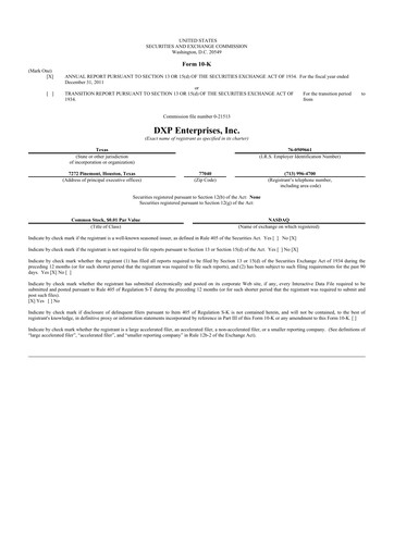 Thumbnail DXP Enterprises 10-K Annual Report 2011