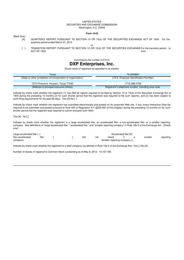 Thumbnail DXP Enterprises 10-Q Quarterly Report FY2012 