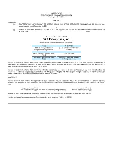 Thumbnail DXP Enterprises 10-Q Quarterly Report FY2012 