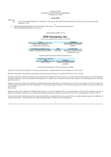 Thumbnail DXP Enterprises 10-K Annual Report 2012