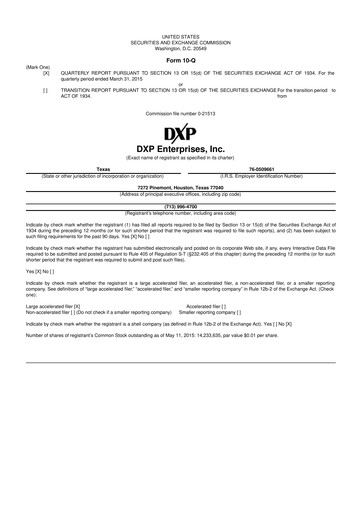 Thumbnail DXP Enterprises 10-Q Quarterly Report FY2015 