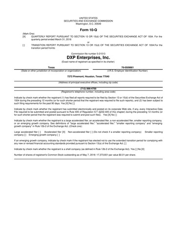 Thumbnail DXP Enterprises 10-Q Quarterly Report FY2018 