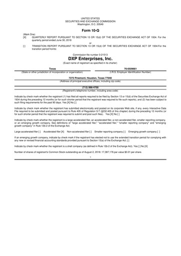 Thumbnail DXP Enterprises 10-Q Quarterly Report FY2018 