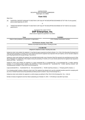 Thumbnail DXP Enterprises 10-Q Quarterly Report FY2018 