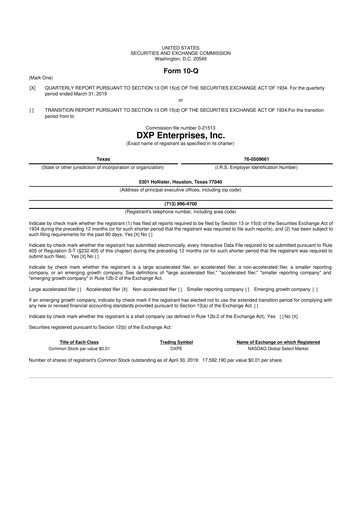 Thumbnail DXP Enterprises 10-Q Quarterly Report FY2019 