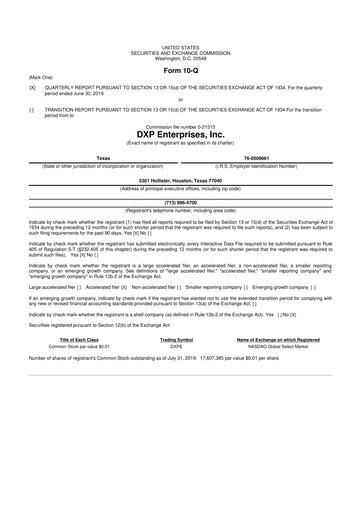 Thumbnail DXP Enterprises 10-Q Quarterly Report FY2019 