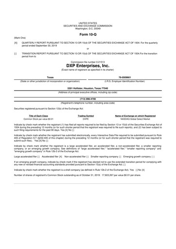 Thumbnail DXP Enterprises 10-Q Quarterly Report FY2019 