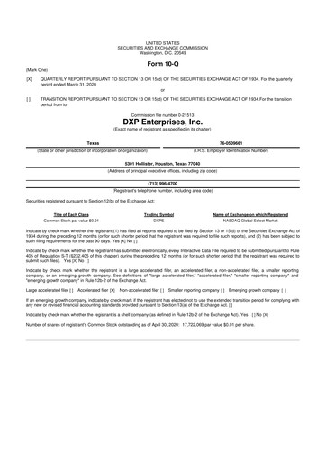 Thumbnail DXP Enterprises 10-Q Quarterly Report FY2020 