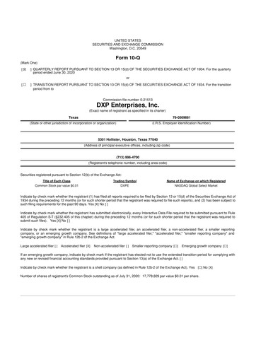 Thumbnail DXP Enterprises 10-Q Quarterly Report FY2020 