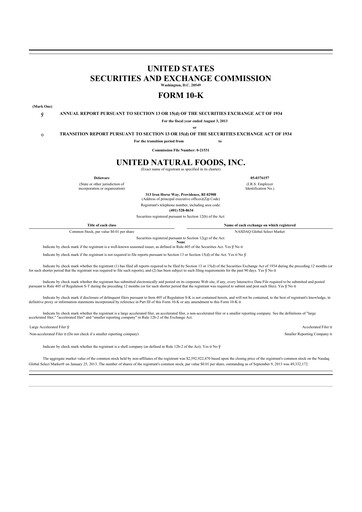Thumbnail United Natural Foods
 10-K Annual Report 2013