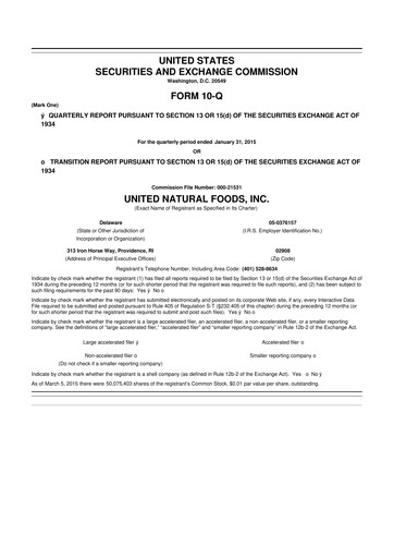 Thumbnail United Natural Foods
 10-Q Quarterly Report FY2015 