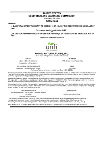Thumbnail United Natural Foods
 10-Q Quarterly Report FY2018 