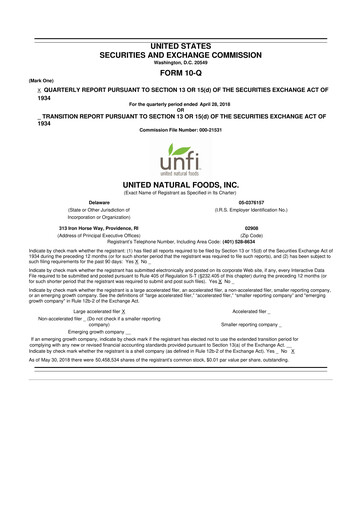 Thumbnail United Natural Foods
 10-Q Quarterly Report FY2018 