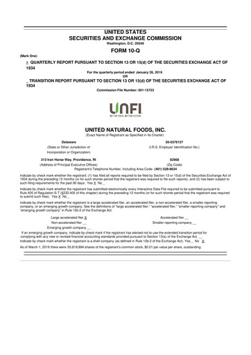 Thumbnail United Natural Foods
 10-Q Quarterly Report FY2019 