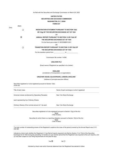 Miniature Unilever 20-F Rapport annuel 