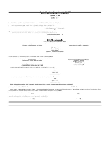 Miniature HSBC 20-F Rapport annuel 