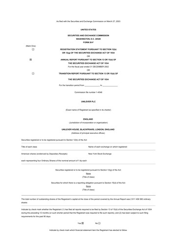Miniature Unilever 20-F Rapport annuel 