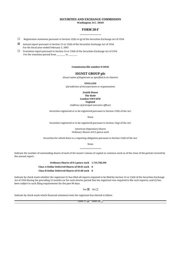 Thumbnail Signet Jewelers
 20-F Annual Report 