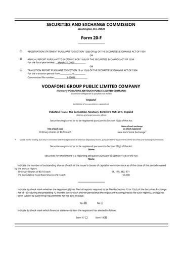 Thumbnail Vodafone 20-F Annual Report 