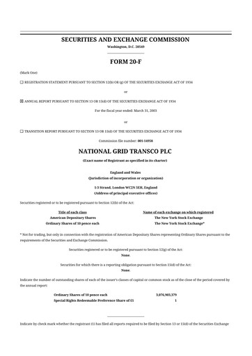 Thumbnail National Grid 20-F Annual Report 