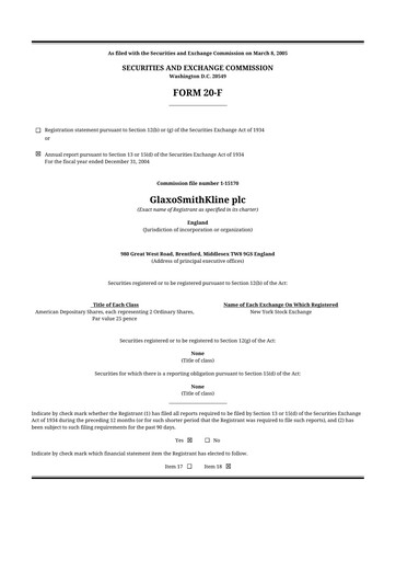 Miniature GSK plc 20-F Rapport annuel 
