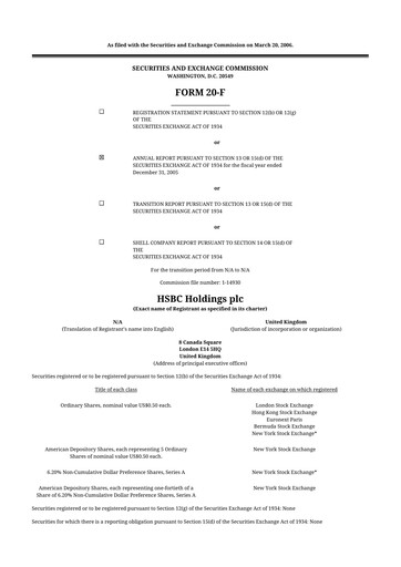 Miniature HSBC 20-F Rapport annuel 