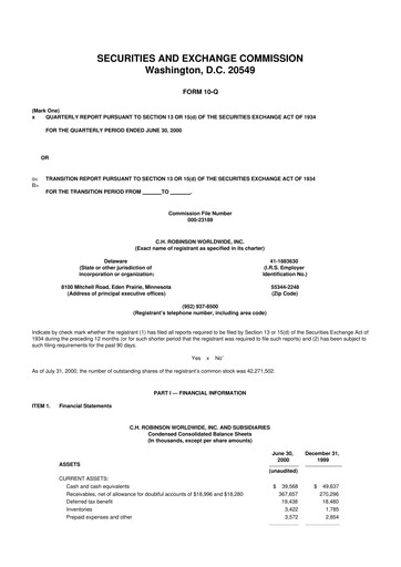 Thumbnail C. H. Robinson 10-Q Quarterly Report FY 