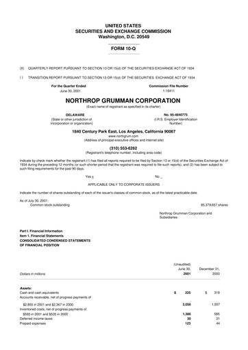 Vorschaubild Northrop Grumman 10-Q Quartalsbericht  