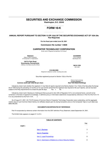 Thumbnail Carpenter Technology 10-K Annual Report 2001