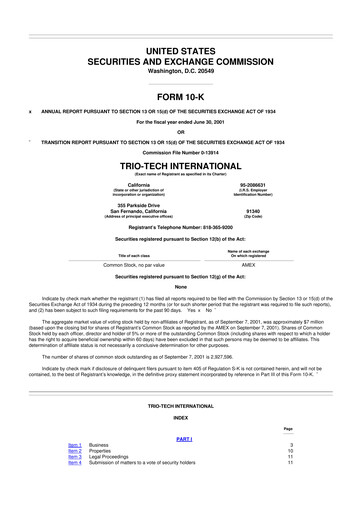 Thumbnail Trio-Tech International 10-K Annual Report 2001