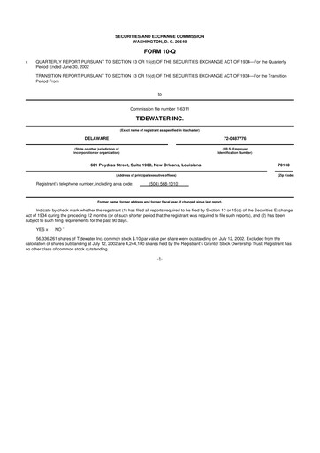 Thumbnail Tidewater 10-Q Quarterly Report FY 