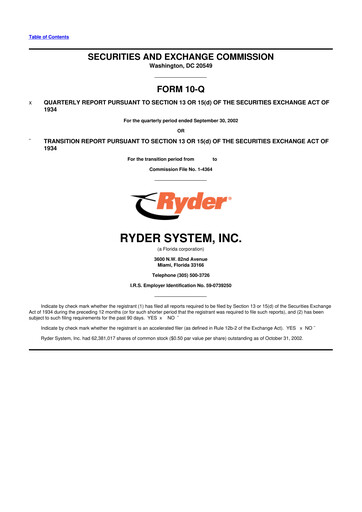 Thumbnail Ryder
 10-Q Quarterly Report FY 