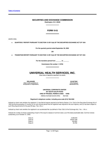 Thumbnail Universal Health Services
 10-Q Quarterly Report FY 