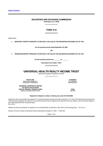 Vorschaubild Universal Health Realty Income Trust 10-Q Quartalsbericht  