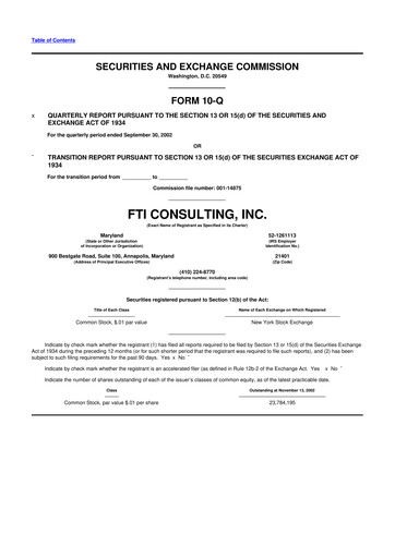 Thumbnail FTI Consulting 10-Q Quarterly Report FY 