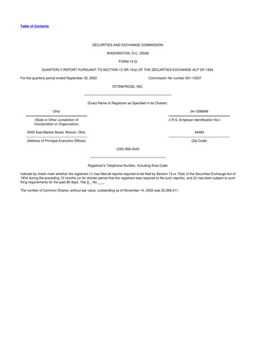 Thumbnail Stoneridge 10-Q Quarterly Report FY 