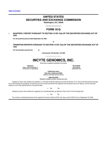 Thumbnail Incyte 10-Q Quarterly Report FY 