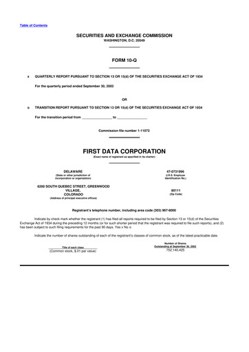 Thumbnail First Data Corporation 10-Q Quarterly Report FY 