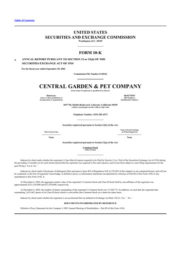 Miniature Central Garden & Pet 10-K Rapport annuel 