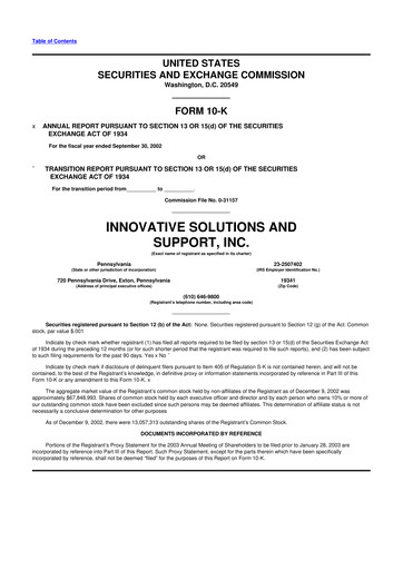 Thumbnail Innovative Solutions and Support 10-K Annual Report 