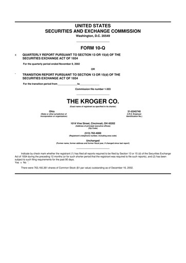 Miniature Kroger 10-Q Rapport trimestriel  