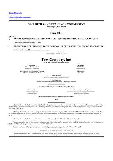 Thumbnail Trex 10-K Annual Report 