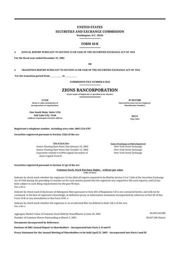 Thumbnail Zions Bancorporation
 10-K Annual Report 