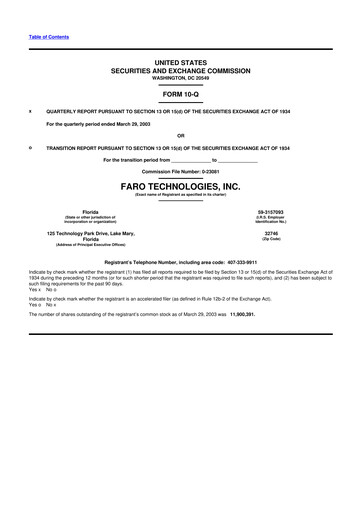 Miniature Faro Technologies
 10-Q Rapport trimestriel  