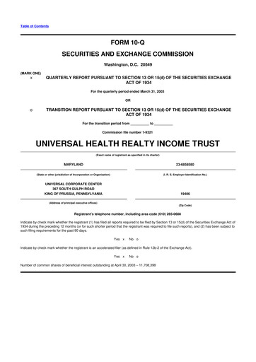 Vorschaubild Universal Health Realty Income Trust 10-Q Quartalsbericht  