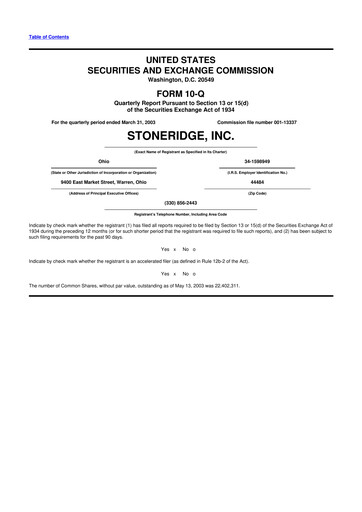 Thumbnail Stoneridge 10-Q Quarterly Report FY 