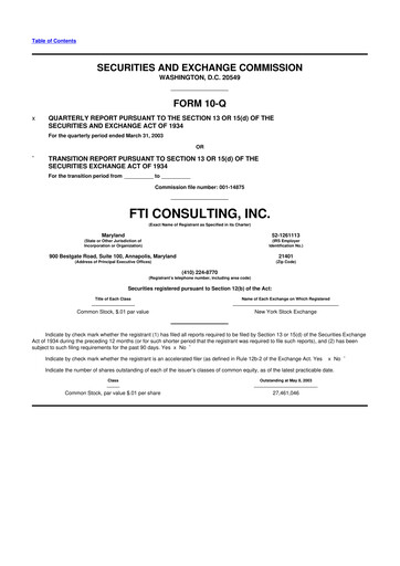 Thumbnail FTI Consulting 10-Q Quarterly Report FY 