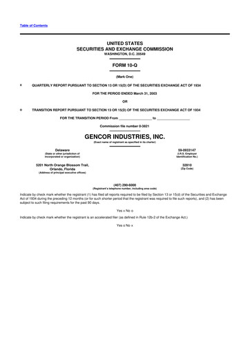 Miniature Gencor Industries
 10-Q Rapport trimestriel  